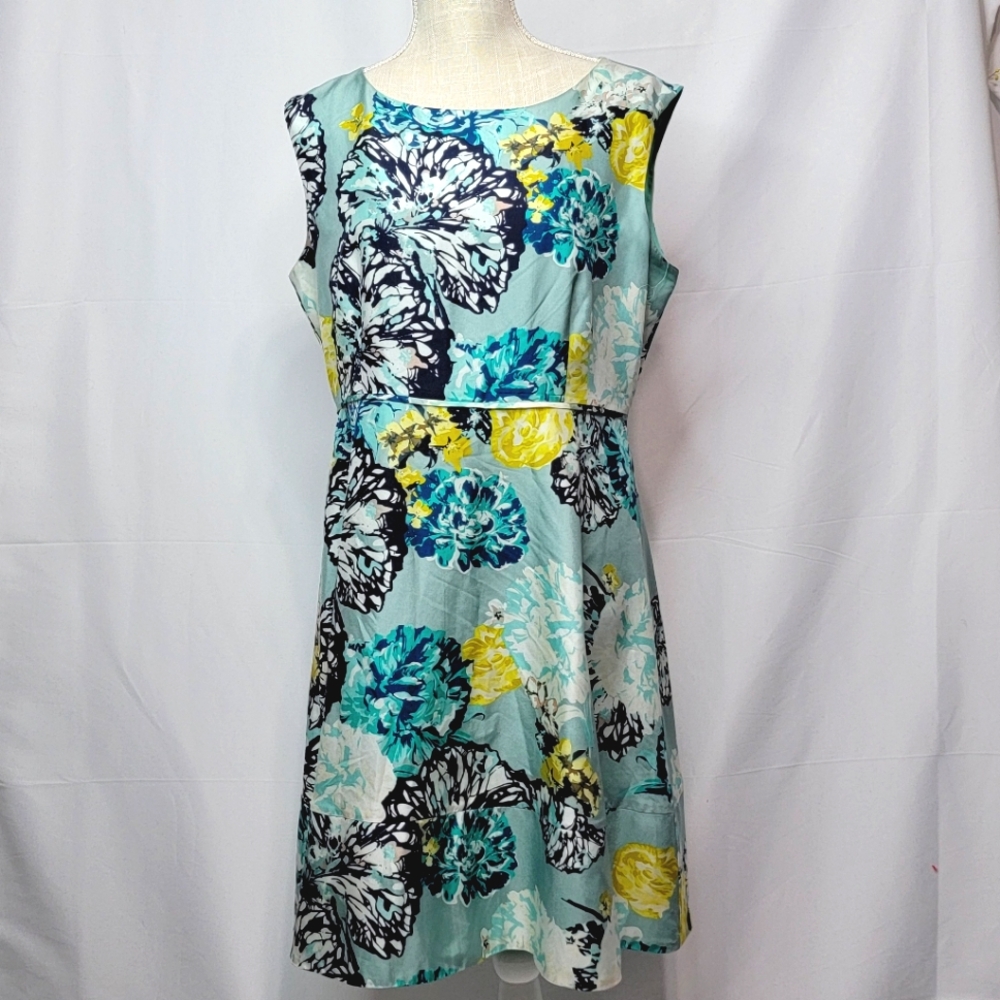 J. Crew 100% Silk Blue/Green Floral Print Fit and Flare Midi Size 12 #324